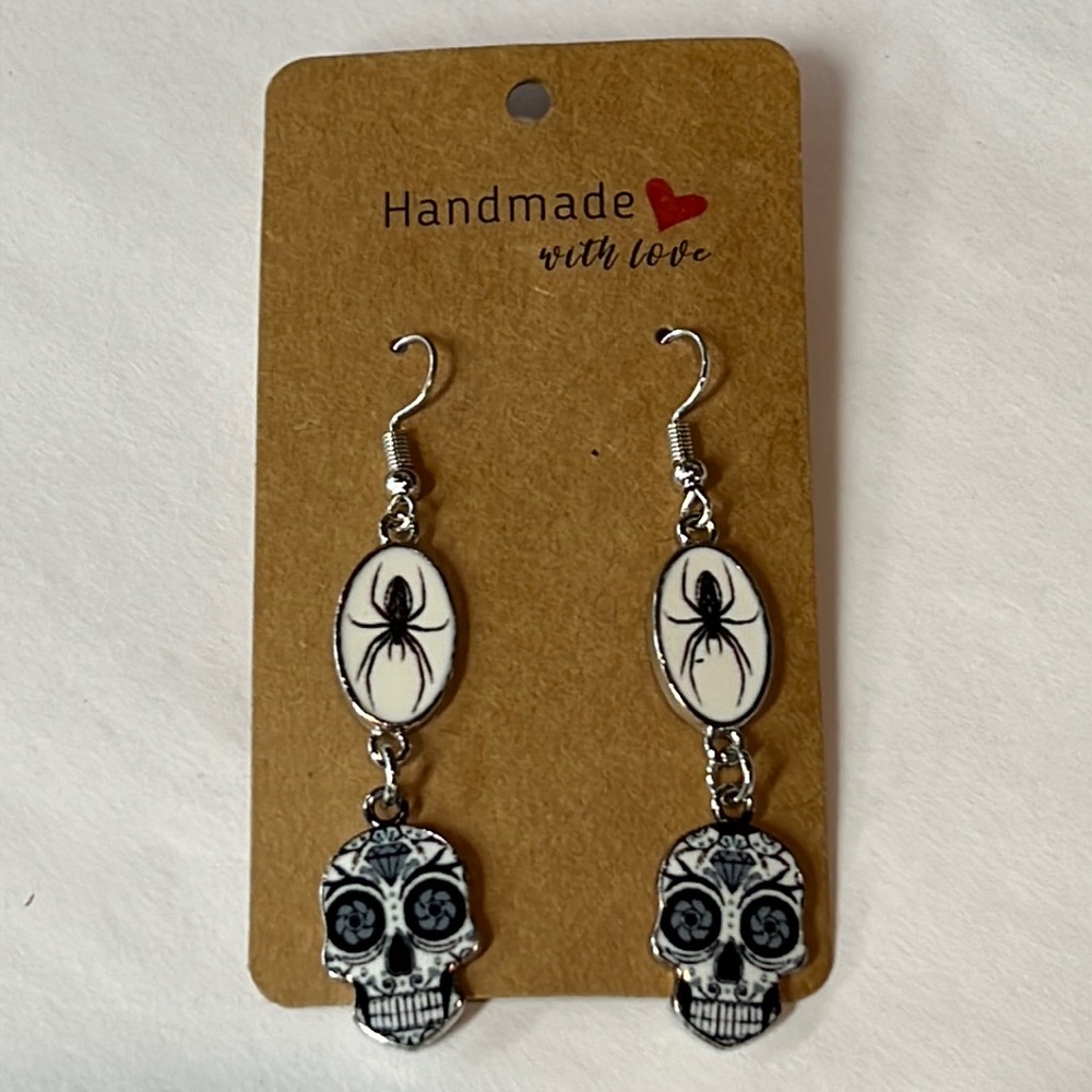 Brand New Handmade Sugar Skull Spider Earrings - Picture 1 of 3